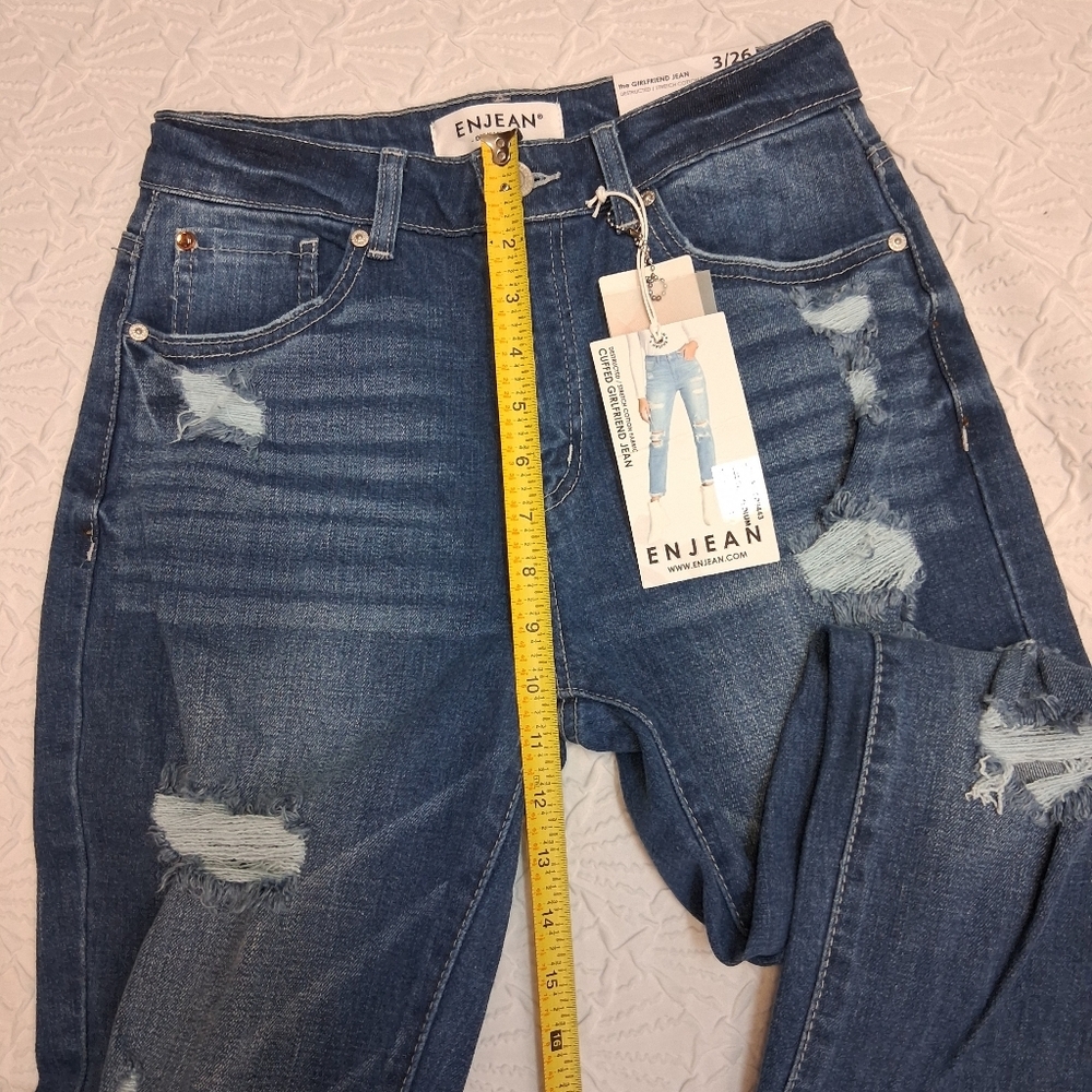 ENJEAN NEW Jeans Size 3 Women's Skinny Distressed Jeans - Medium Blue - Picture 12 of 16